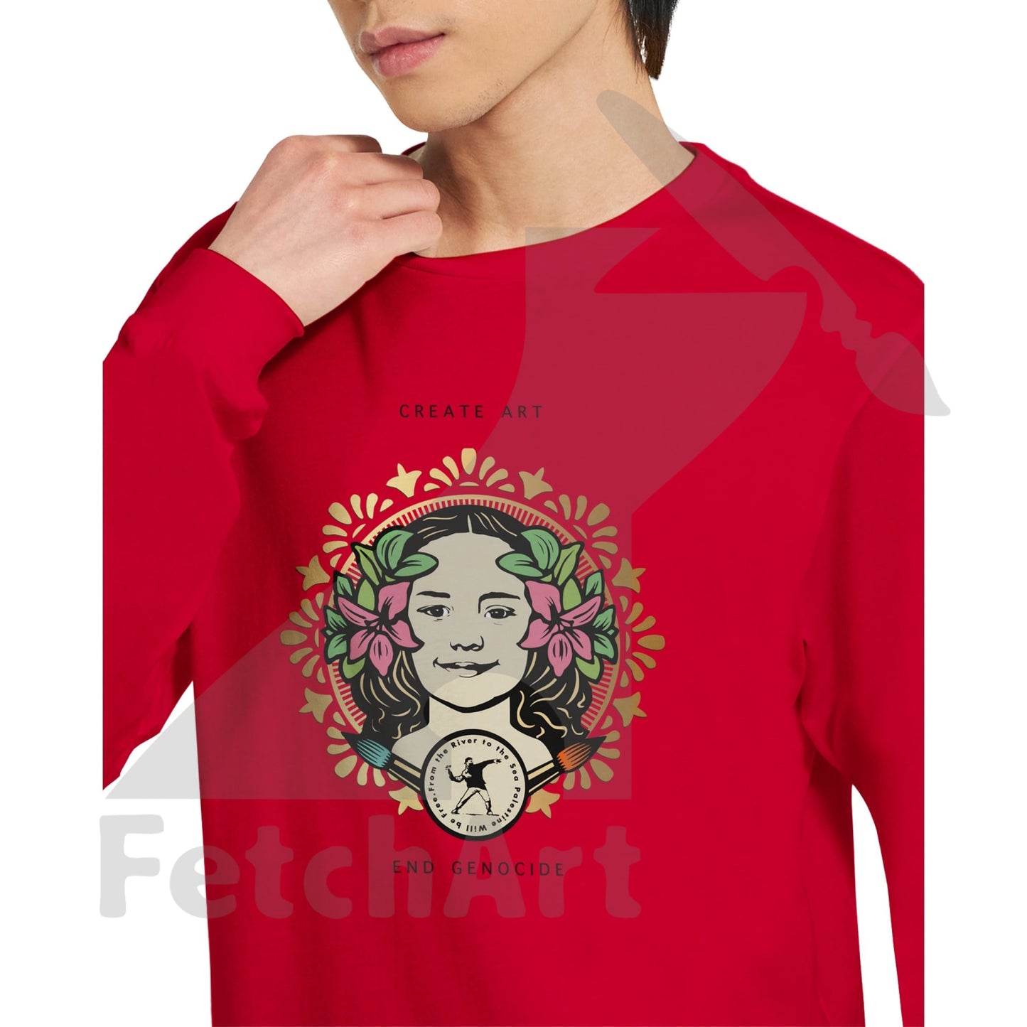 Close-up of Hind artwork on unisex longsleeve t-shirt