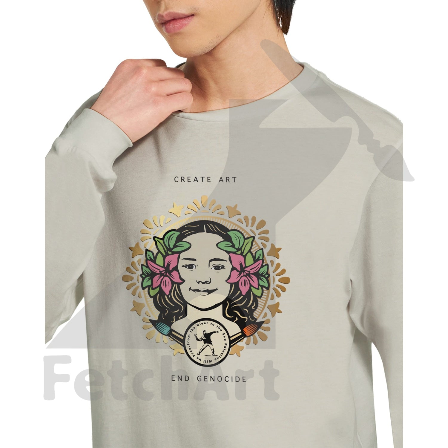 Close-up of Hind artwork on unisex longsleeve t-shirt
