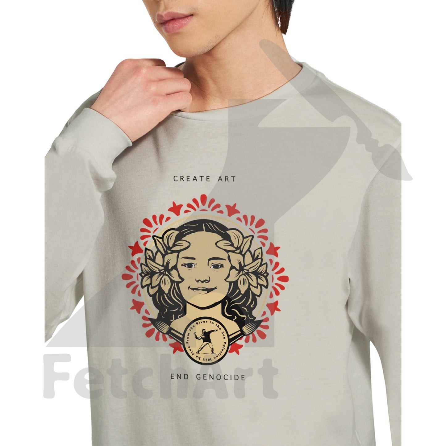 Close-up of Hind artwork on unisex longsleeve t-shirt