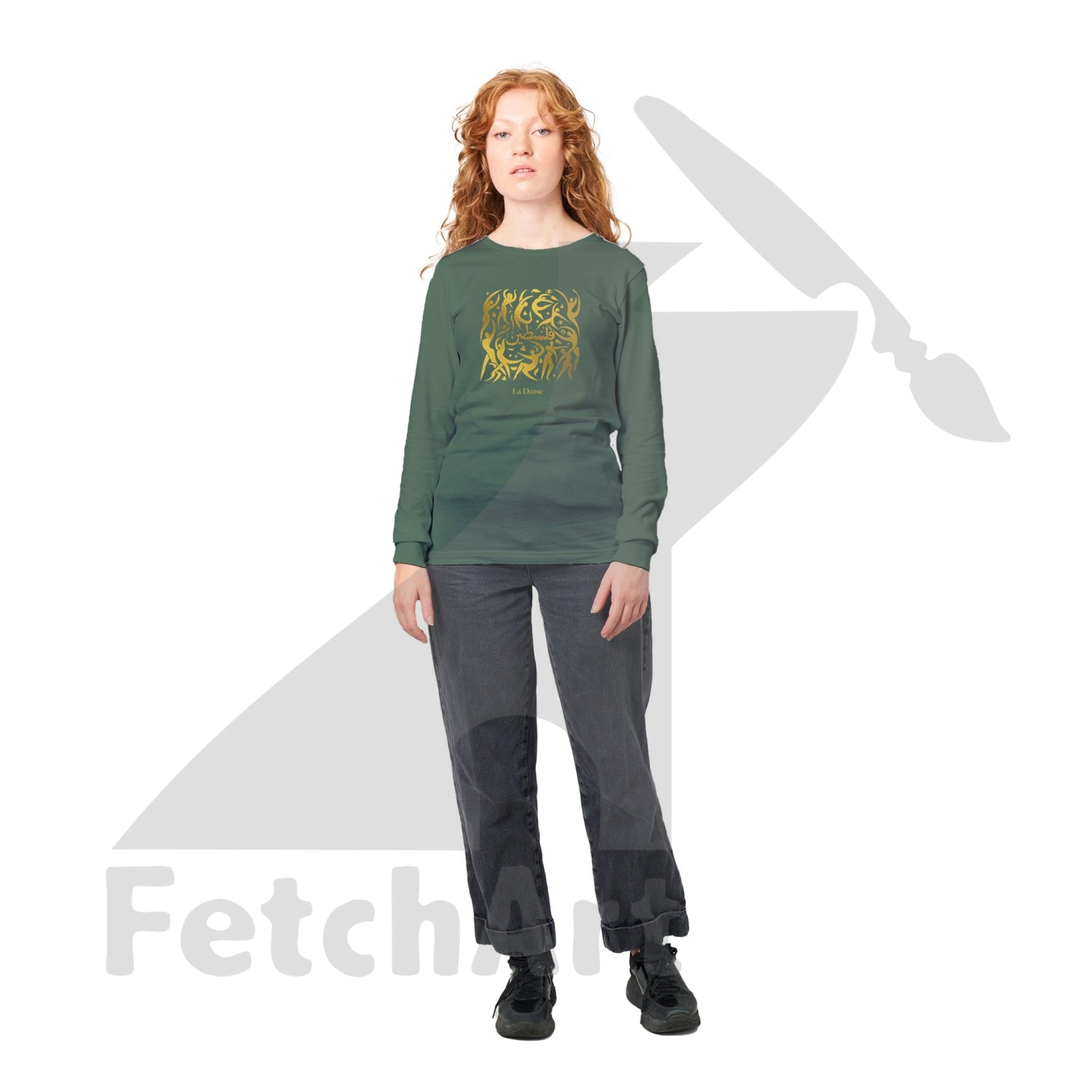 Premium Unisex Longsleeve T-Shirt-La Danse With Touch Of Gold Military Green / S Print Material