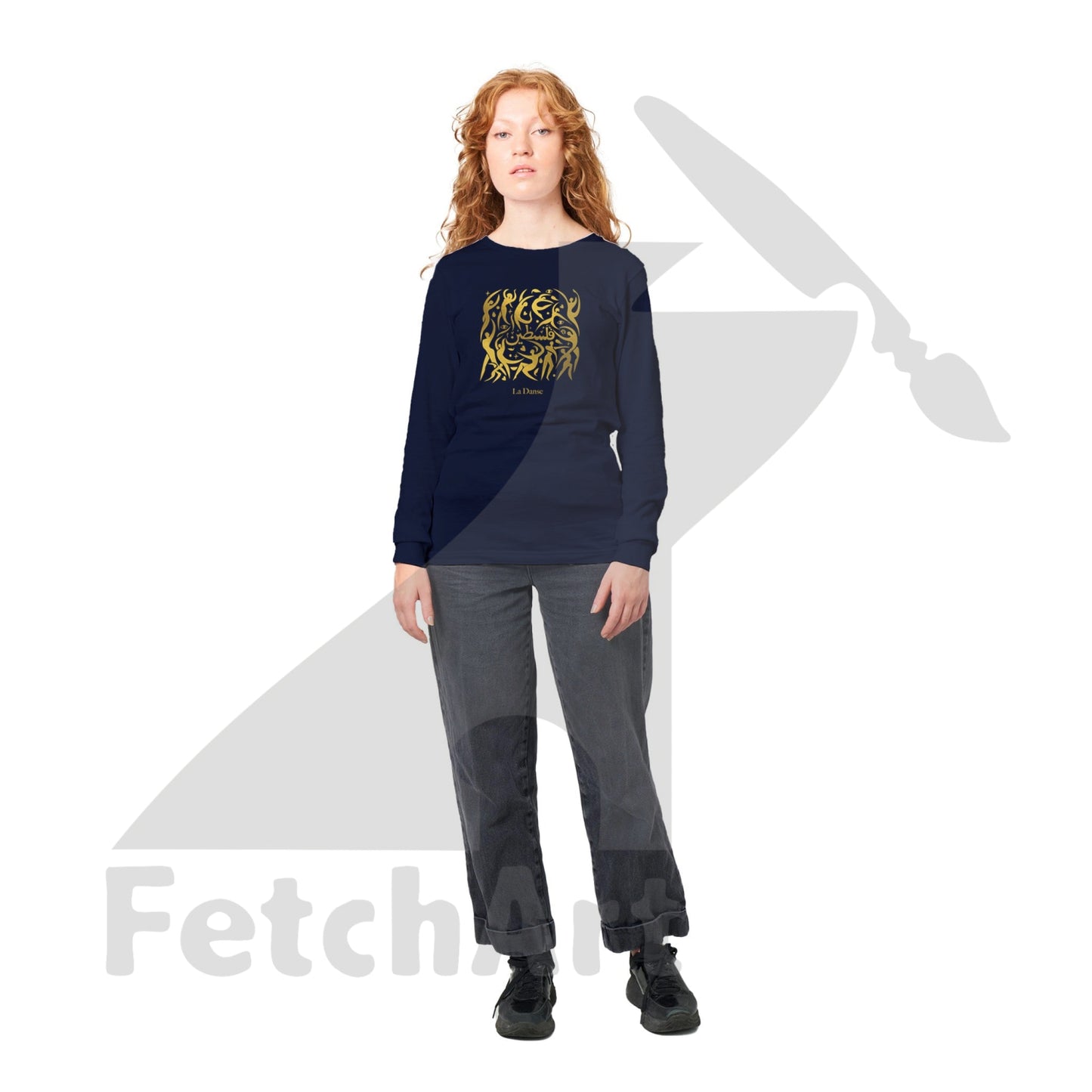 Premium Unisex Longsleeve T-Shirt-La Danse With Touch Of Gold Navy / S Print Material