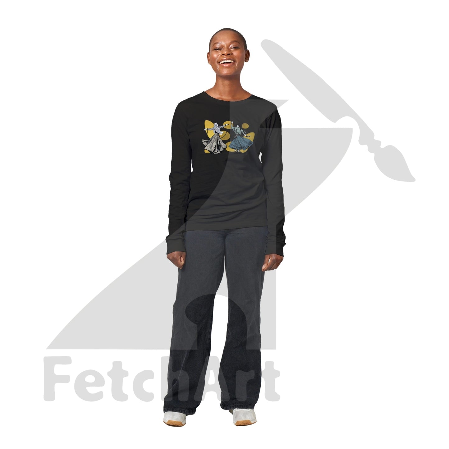 Premium Unisex Longsleeve T-Shirt-Women-New Freedom Dance With Touch Of Gold Black / S Print