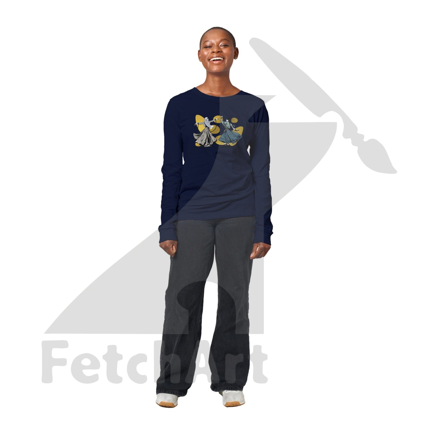 Premium Unisex Longsleeve T-Shirt-Women-New Freedom Dance With Touch Of Gold Navy / S Print Material