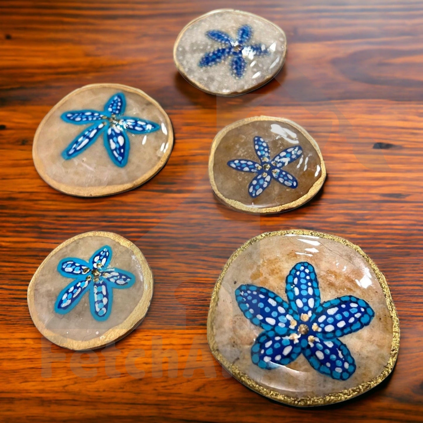 Sea Shell Acrylic Art: Original Painting | Beach Summer Jewelry | Sand Dollar | Coastal Decor - Fetch Art