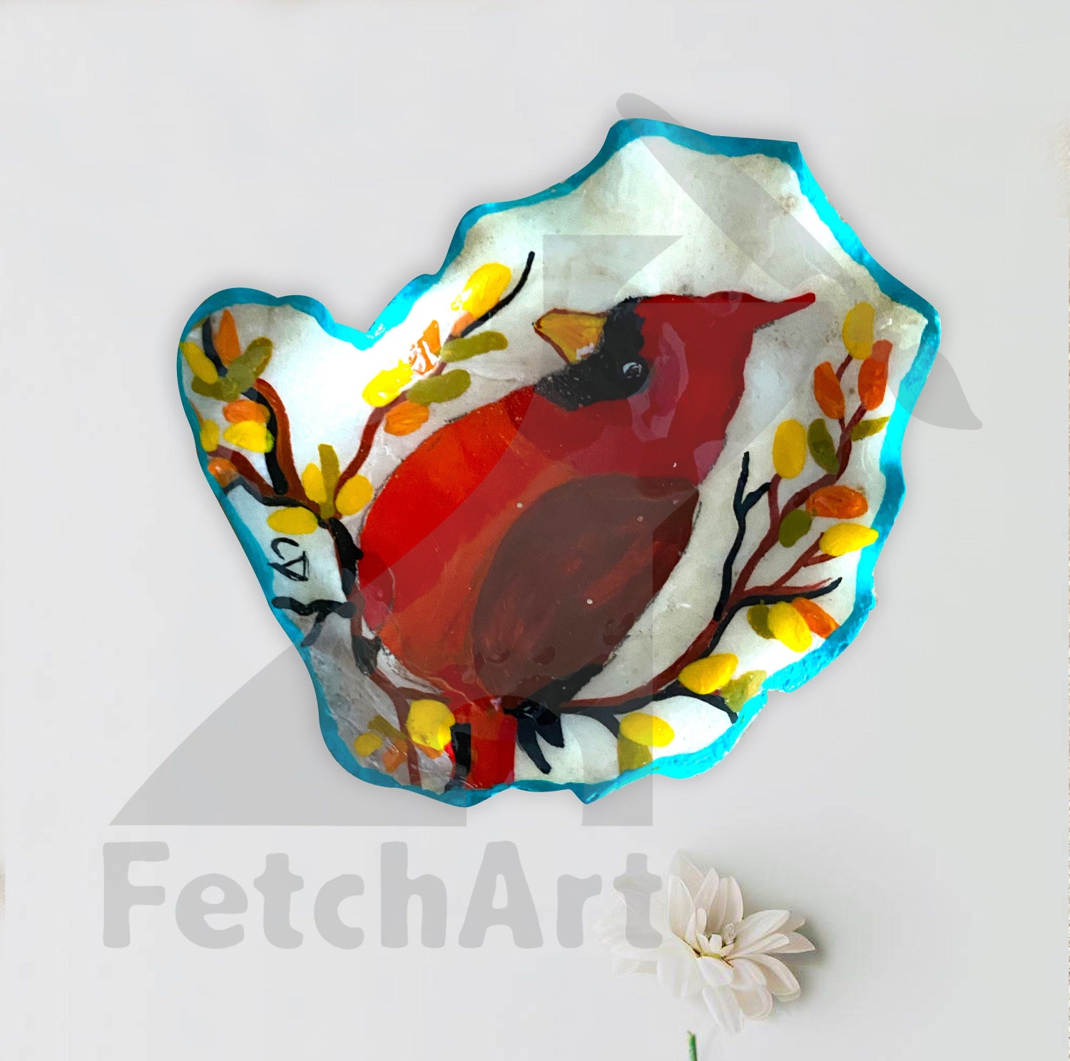 Red Cardinal Bird on a seashell