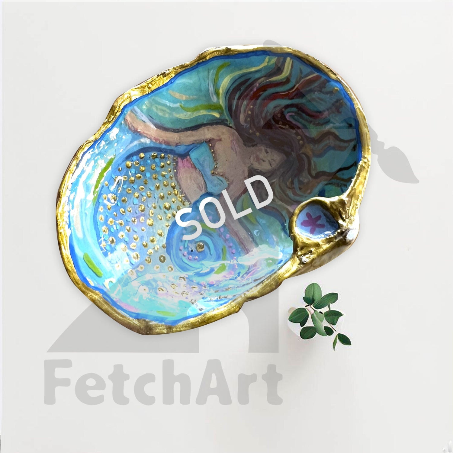 Seashell Acrylic Painting: Seagull, Woman, Mermaids - Original Resin Art - Coastal Delight Fetch Art