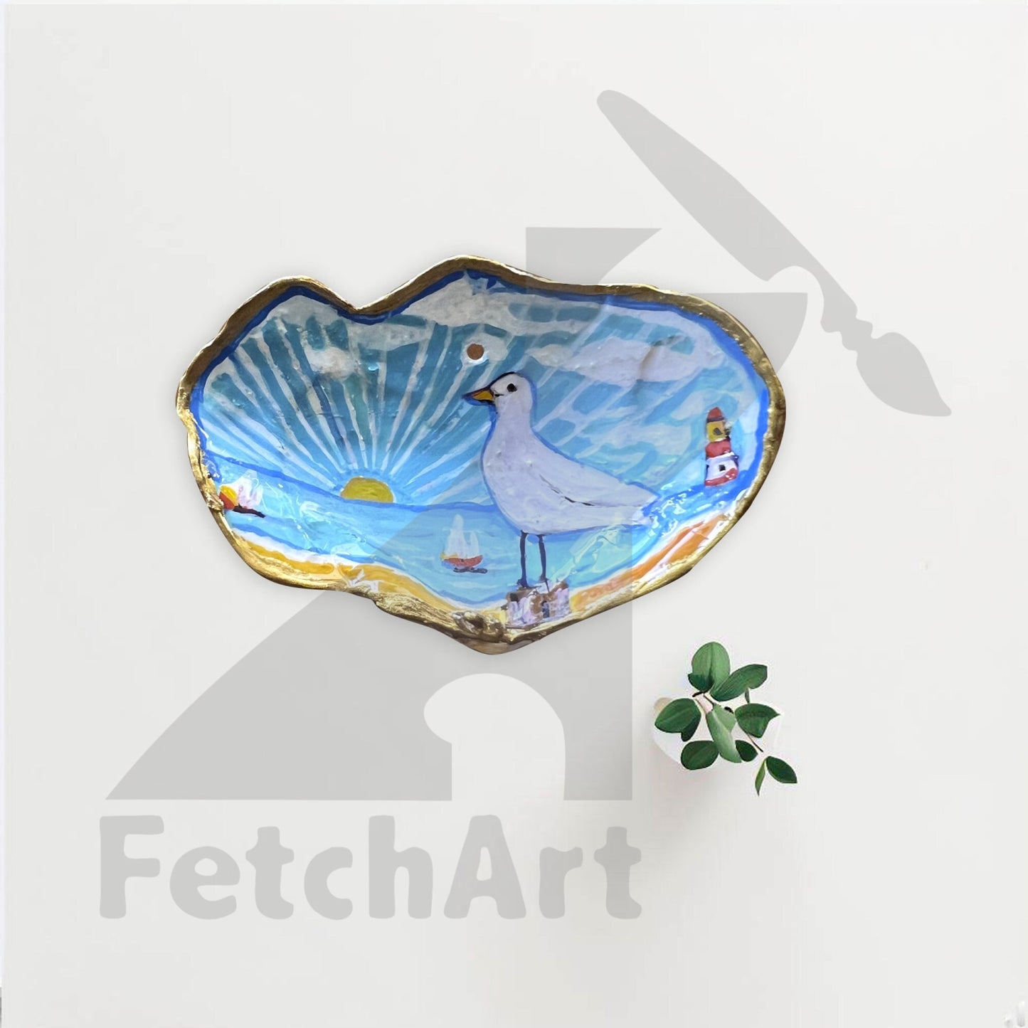 Seashell Acrylic Painting: Seagull, Woman, Mermaids - Original Resin Art - Coastal Delight Fetch Art