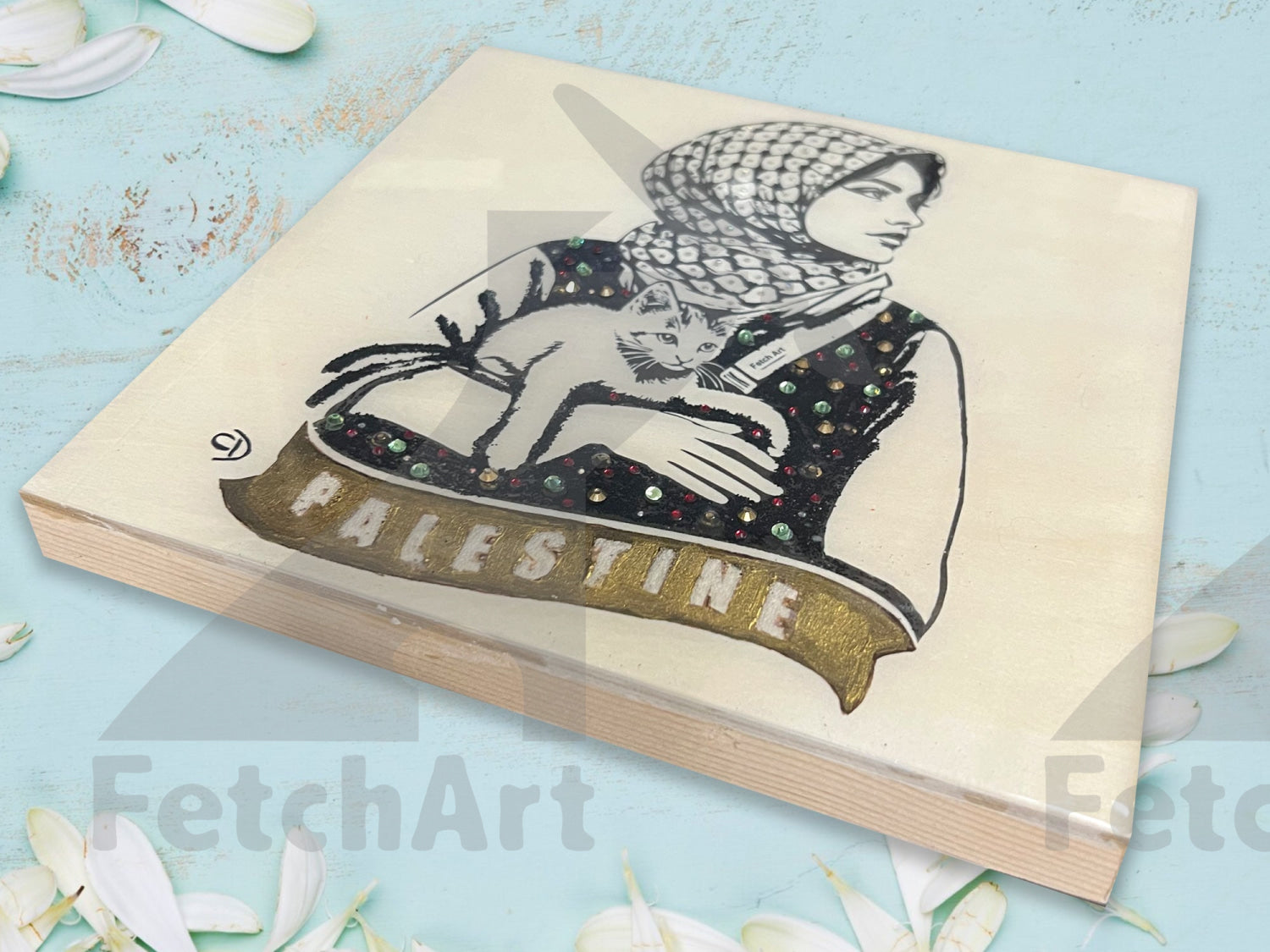 Solidarity with Gaza: Original Handmade Paintings with Resin and Mixed Medium - Fetch Art