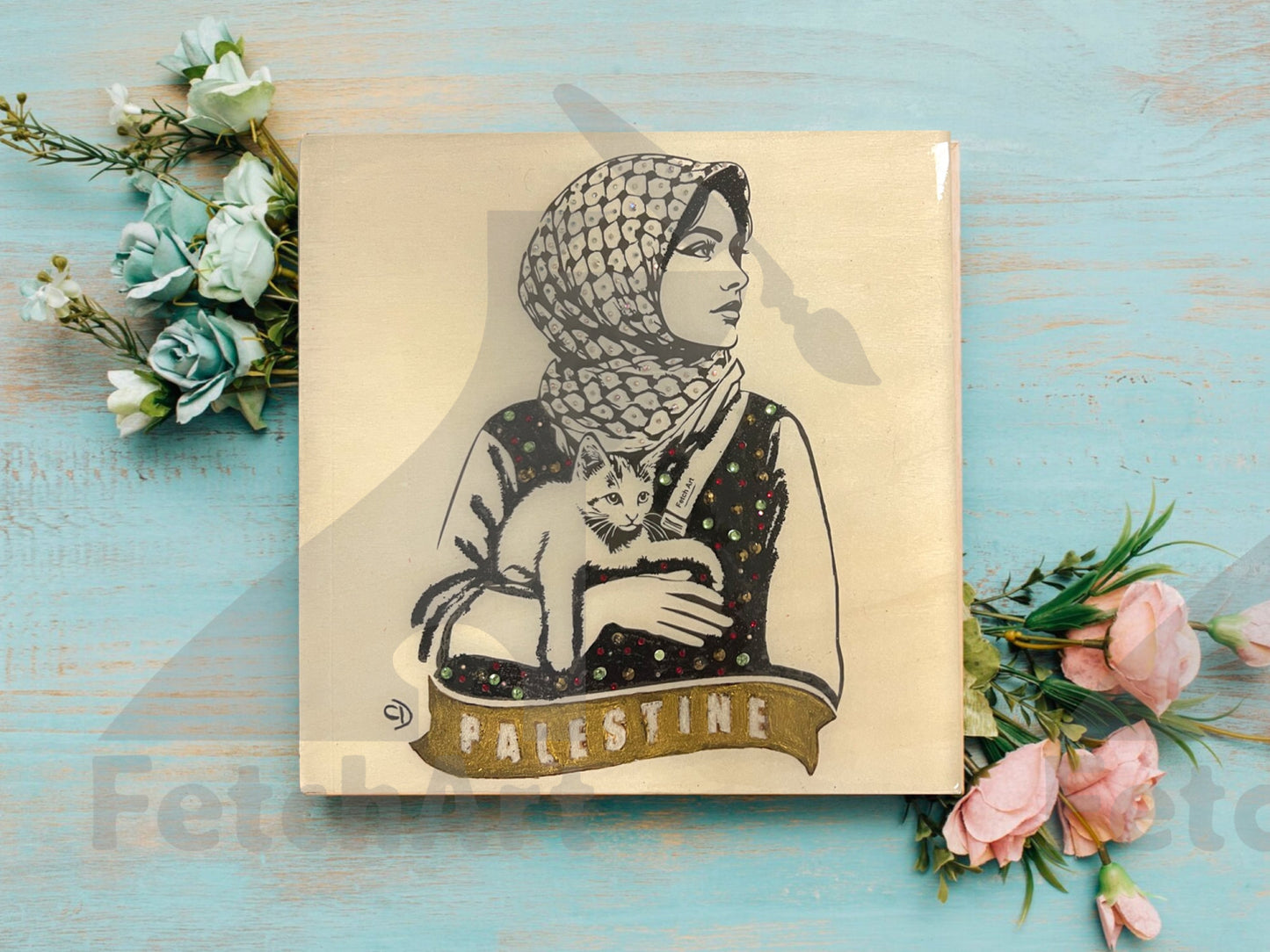 Solidarity with Gaza: Original Handmade Paintings with Resin and Mixed Medium - Fetch Art