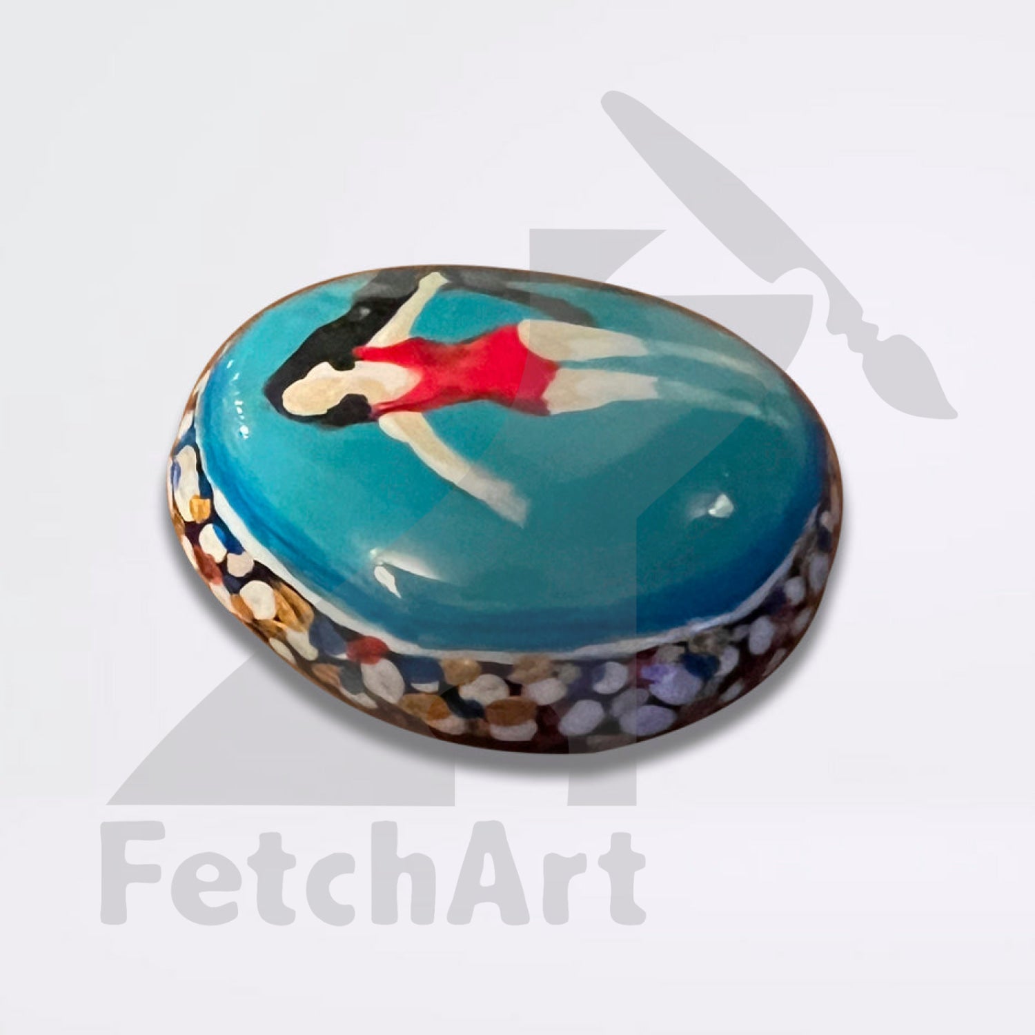 Summer drift woman floating in water hand painted beach stone (single piece) 4.5cm X 3.5cm Bathroom Décor