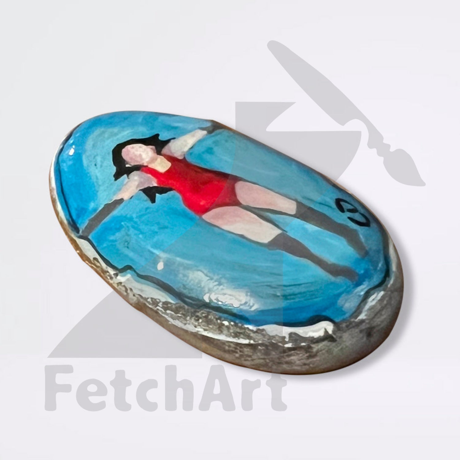 Summer drift woman floating in water hand painted beach stone (single piece) 5cm X 3cm Bathroom Décor