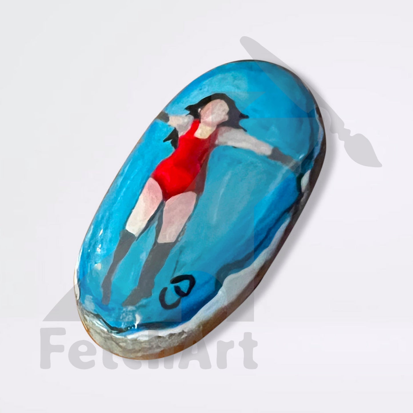 Summer drift woman floating in water hand painted beach stone (single piece) Bathroom Décor