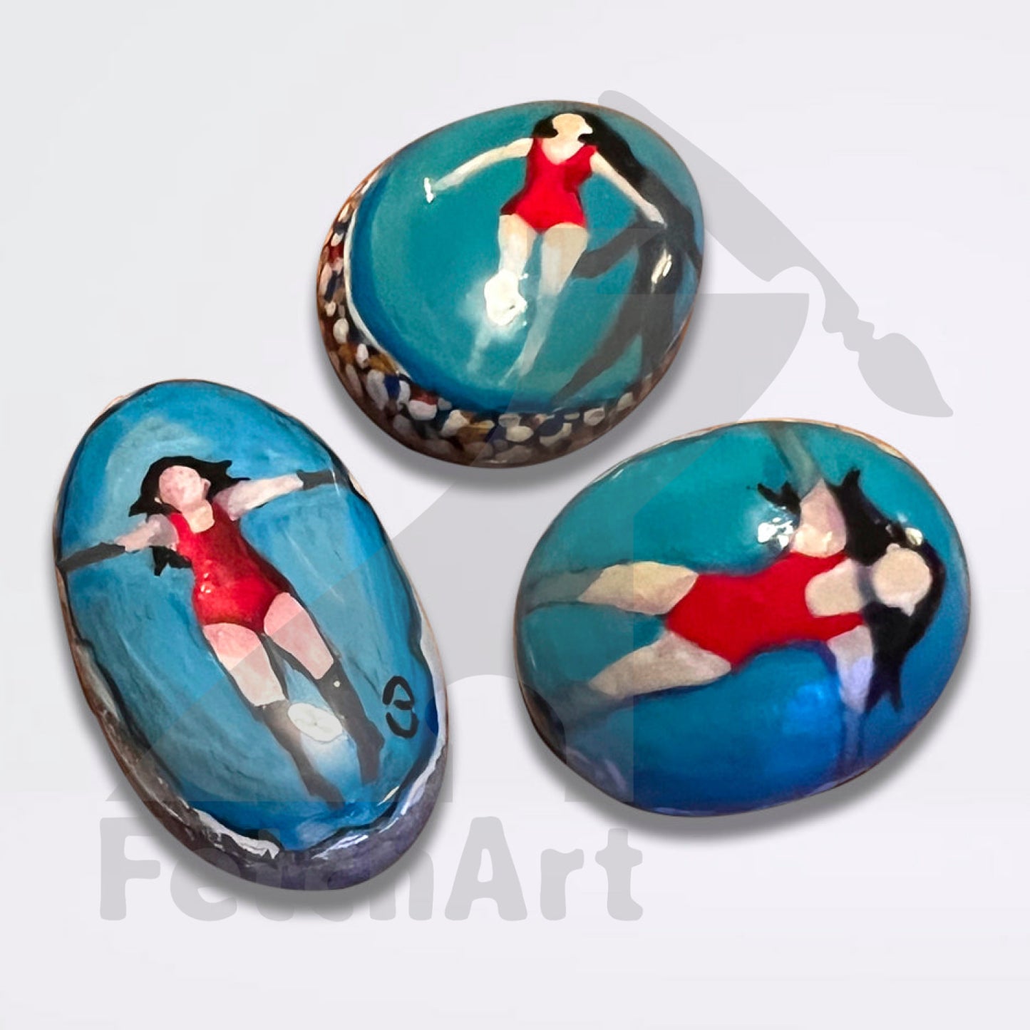 Summer drift woman floating in water hand painted beach stone (single piece) Bathroom Décor