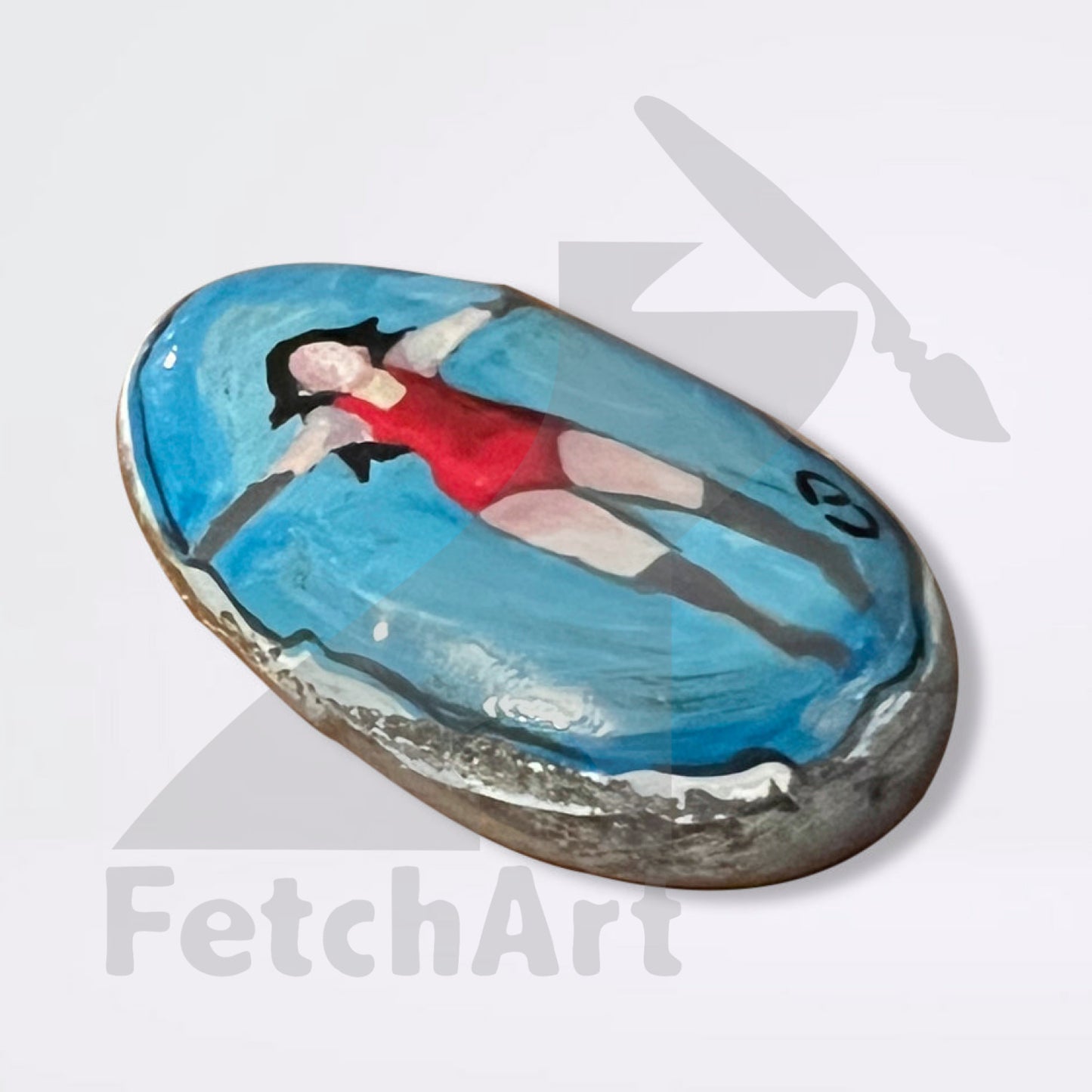 Summer drift woman floating in water hand painted beach stone (single piece) Bathroom Décor