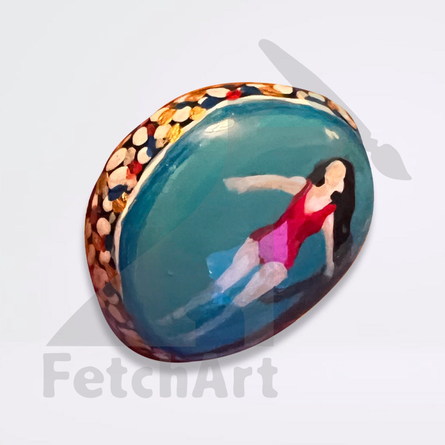 Summer drift woman floating in water hand painted beach stone (single piece) Bathroom Décor