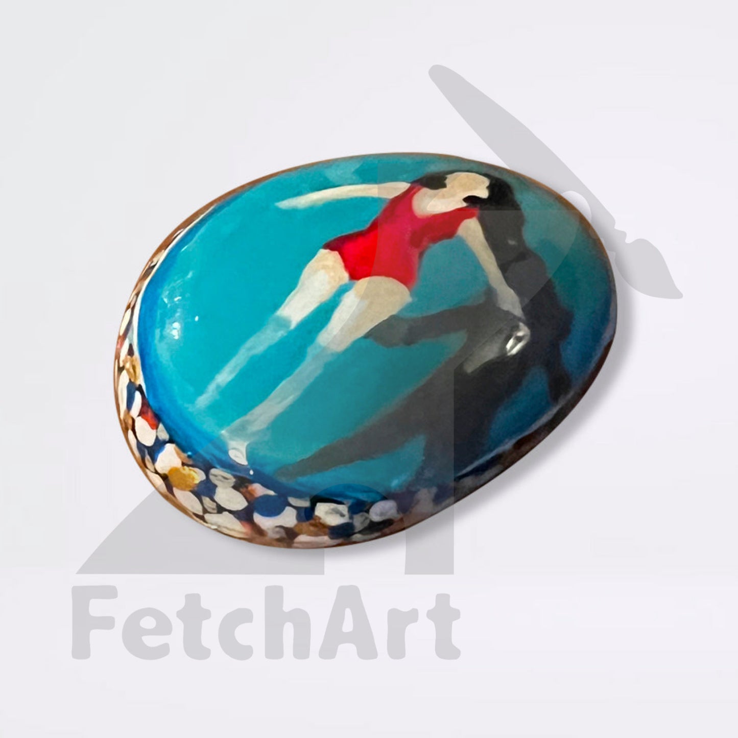 Summer drift woman floating in water hand painted beach stone (single piece) Bathroom Décor
