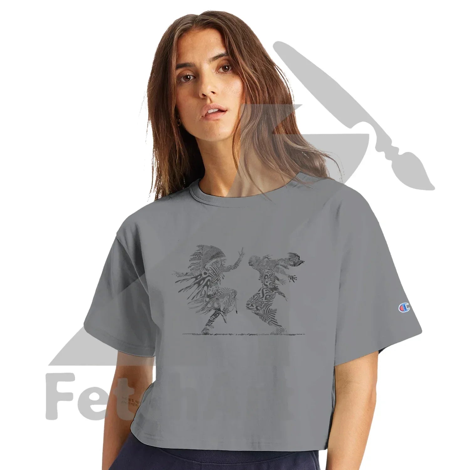 Grey Champion women’s cropped crewneck featuring The Freedom Dance Is Never Still wearable protest art