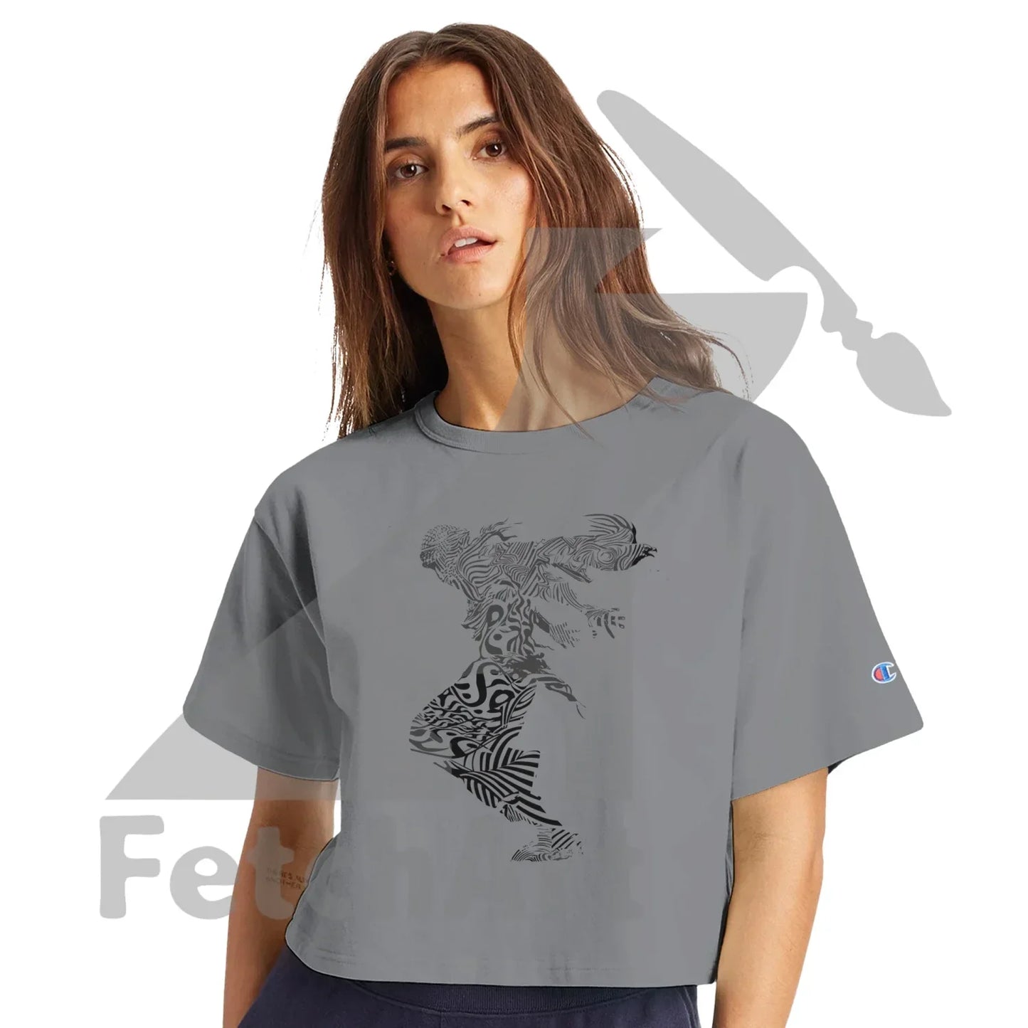 Grey Champion women’s cropped heritage crewneck featuring The Freedom Dance Is Never Still wearable protest art