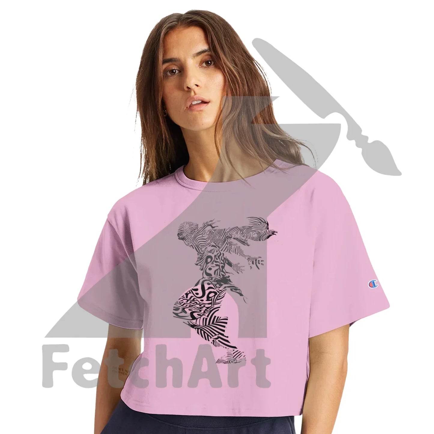 Pink Champion women’s cropped heritage crewneck featuring The Freedom Dance Is Never Still wearable protest art