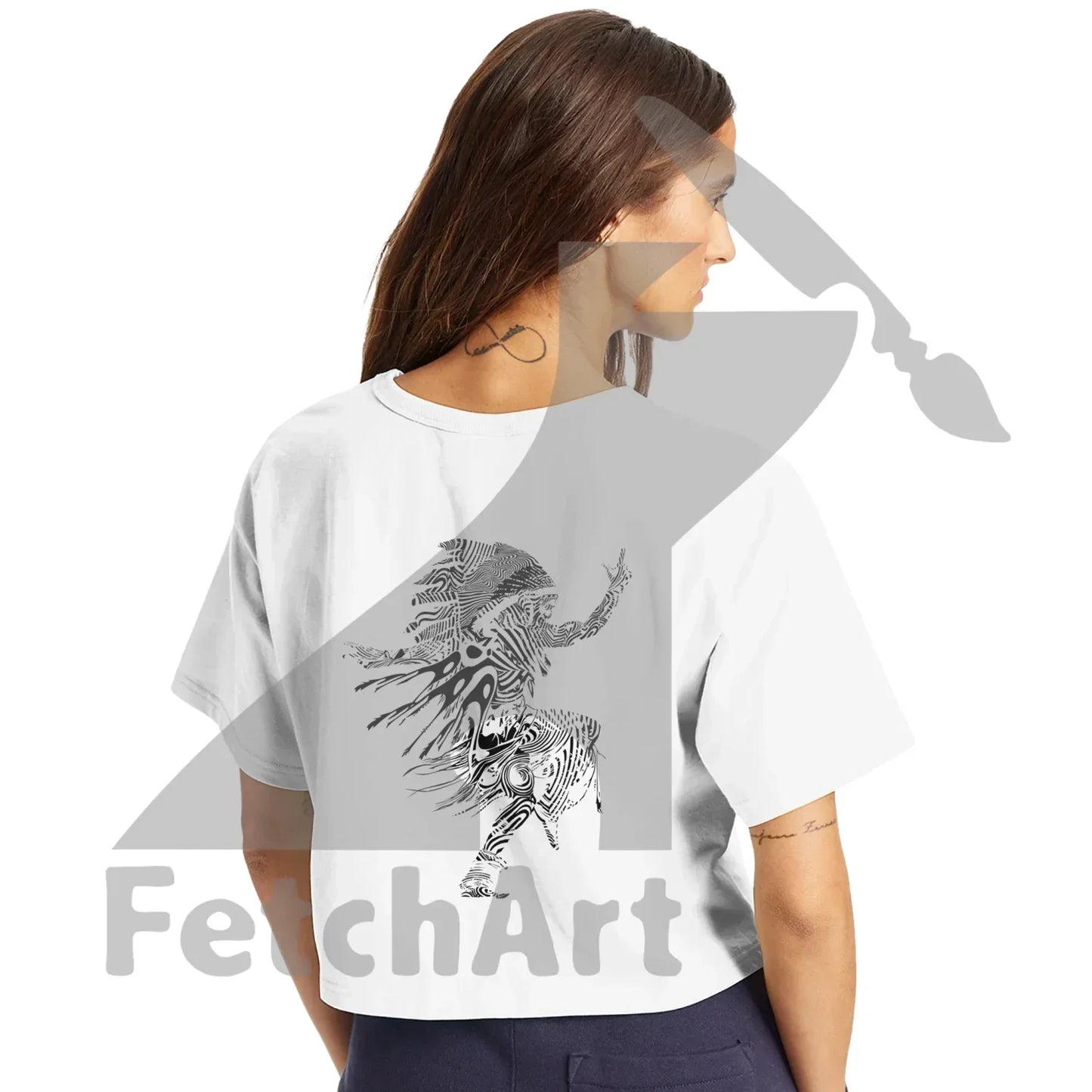 Back print Champion women’s cropped heritage crewneck featuring The Freedom Dance Is Never Still wearable protest art