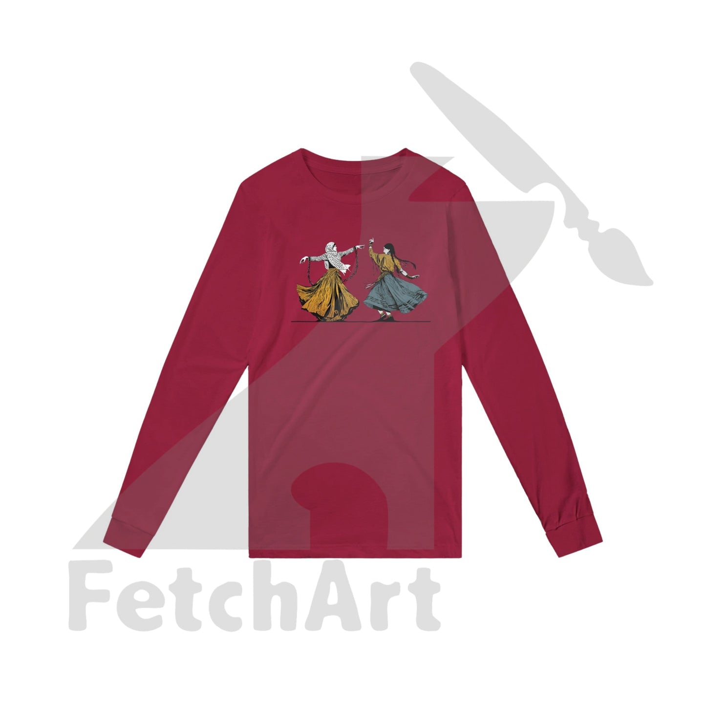 Unisex Freedom Dance long sleeve t‑shirt with textured granulated gold wearable art