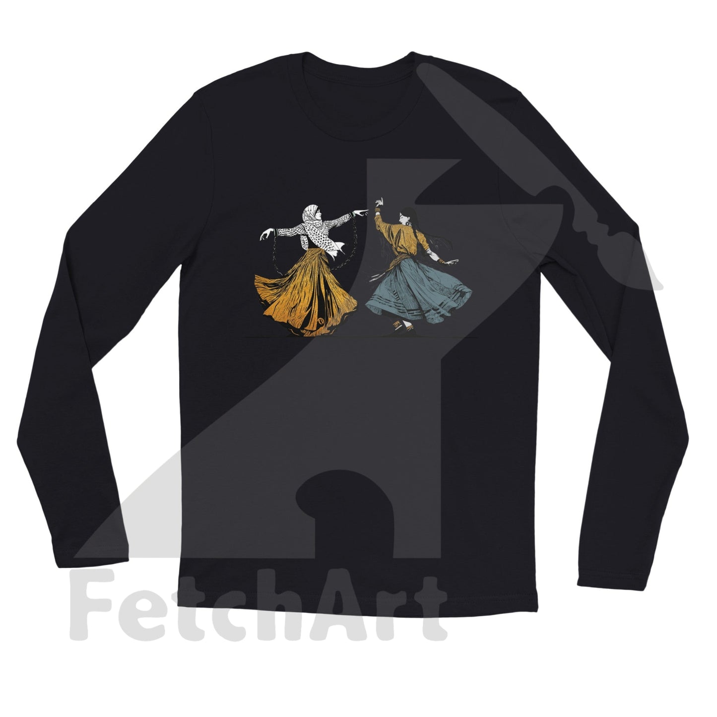 Premium Unisex Longsleeve T-Shirt-Female-Freedom Dance With In A Textured Granulated Gold Dark Gray