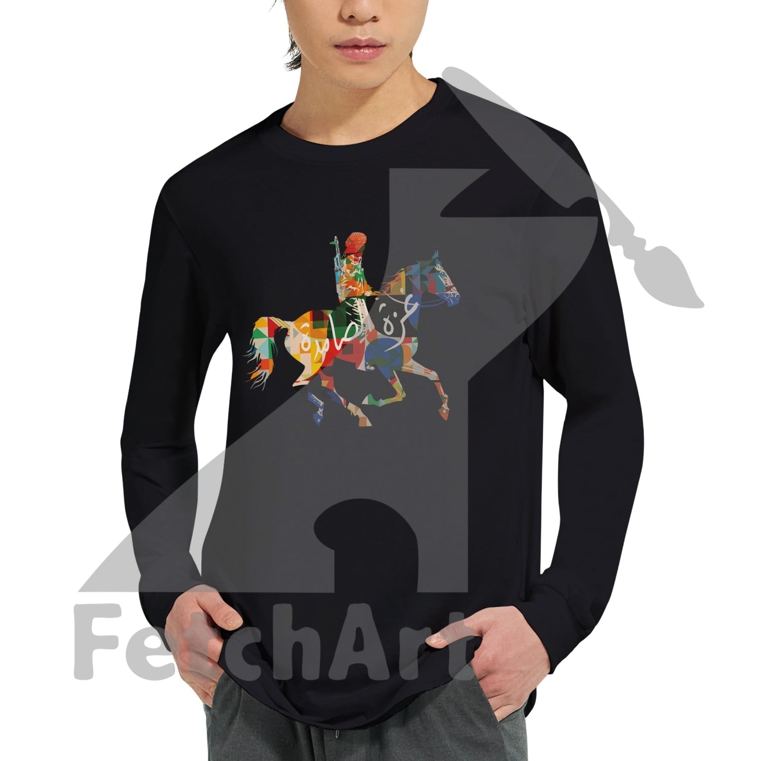 Close‑up of Steadfastness artwork on unisex long sleeve t‑shirt