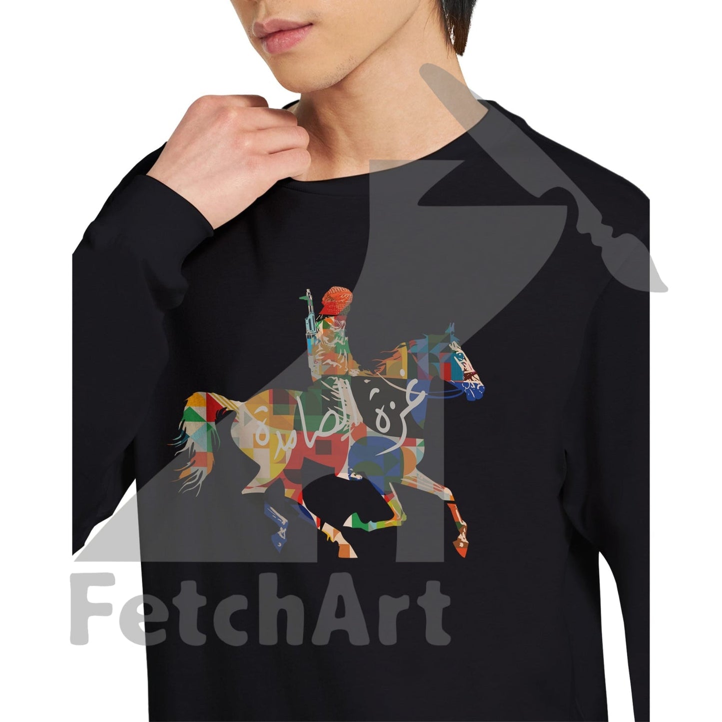 Close‑up of Steadfastness artwork on unisex long sleeve t‑shirt