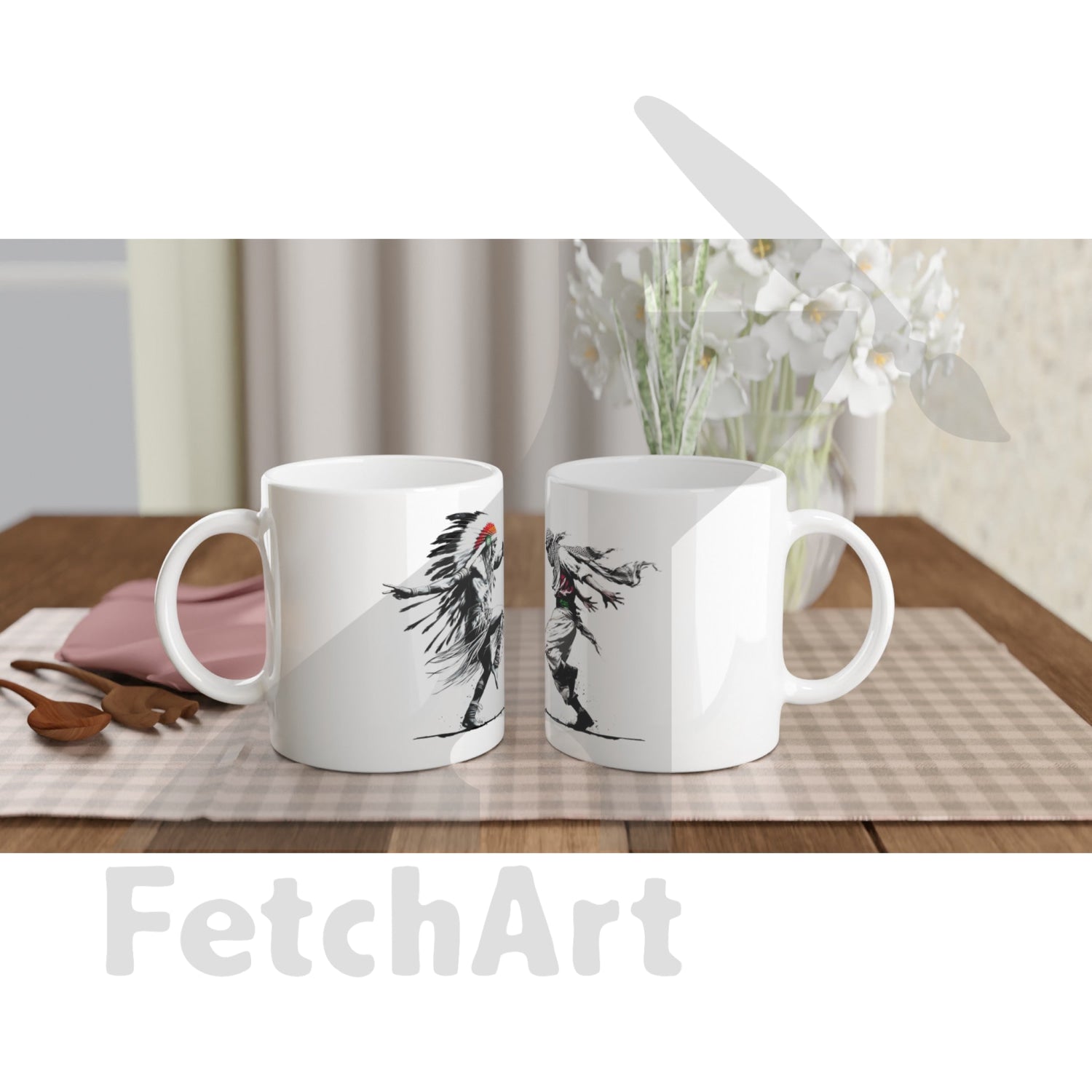 White 11oz Ceramic Mug-Freedom Dance - Fetch Art