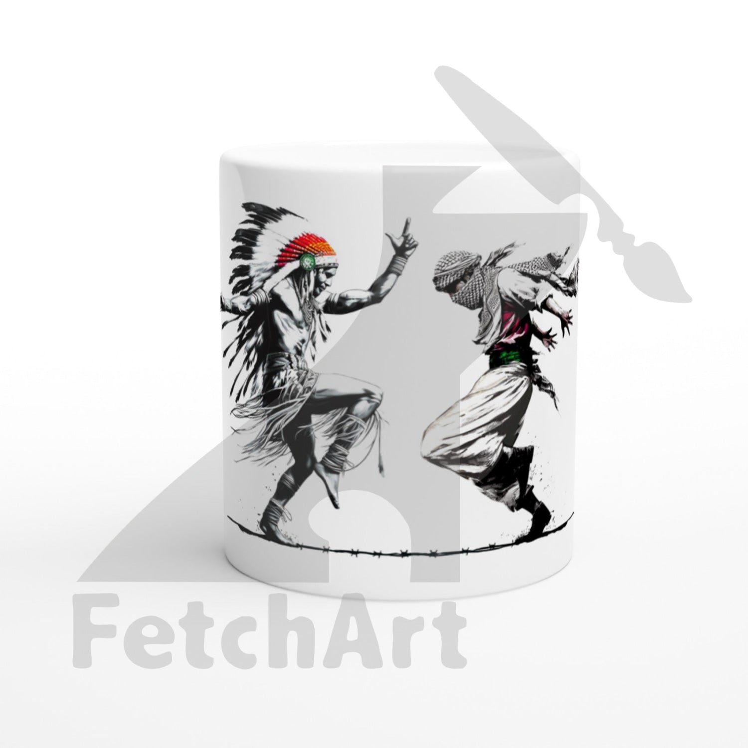 White 11oz Ceramic Mug-Freedom Dance - Fetch Art