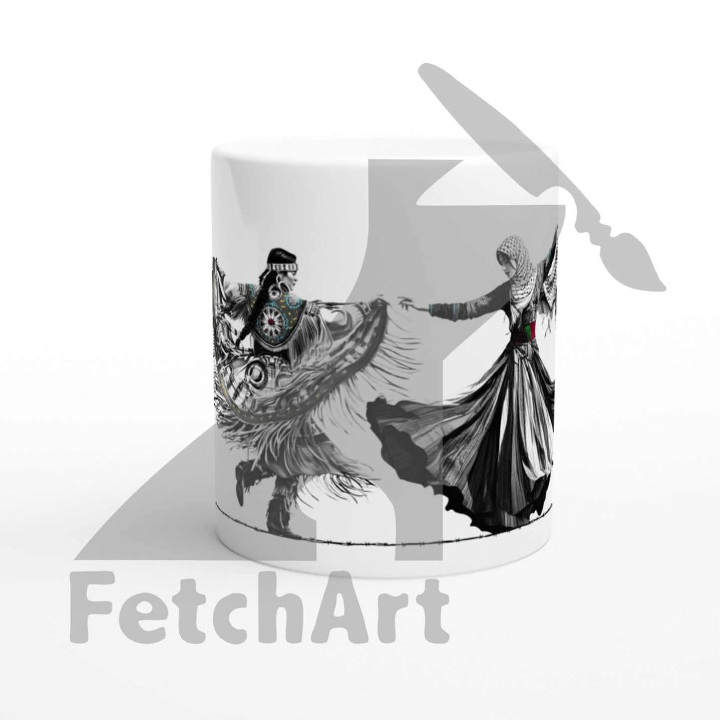 White 11oz Ceramic Mug-Freedom Dance-Women - Fetch Art