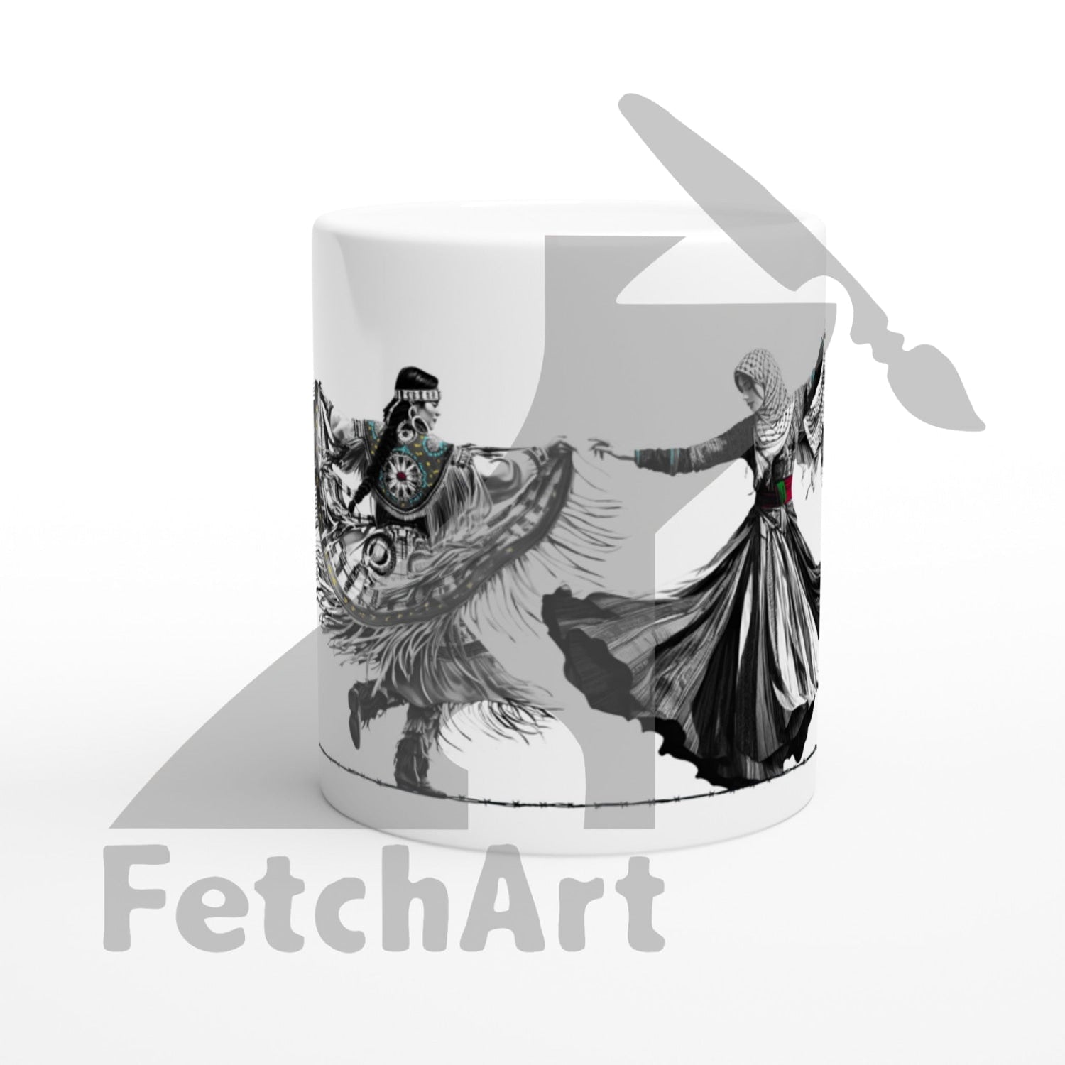 White 11oz Ceramic Mug-Freedom Dance-Women - Fetch Art