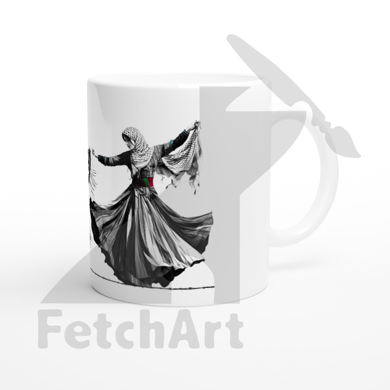 White 11oz Ceramic Mug-Freedom Dance-Women - Fetch Art