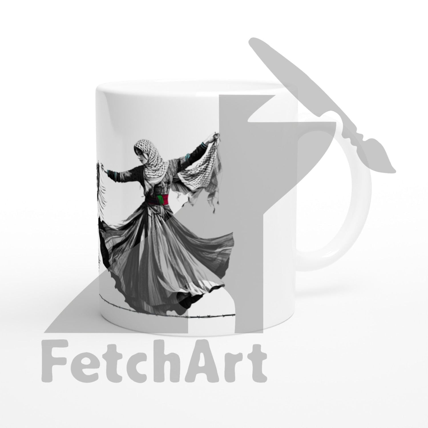 White 11oz Ceramic Mug-Freedom Dance-Women - Fetch Art