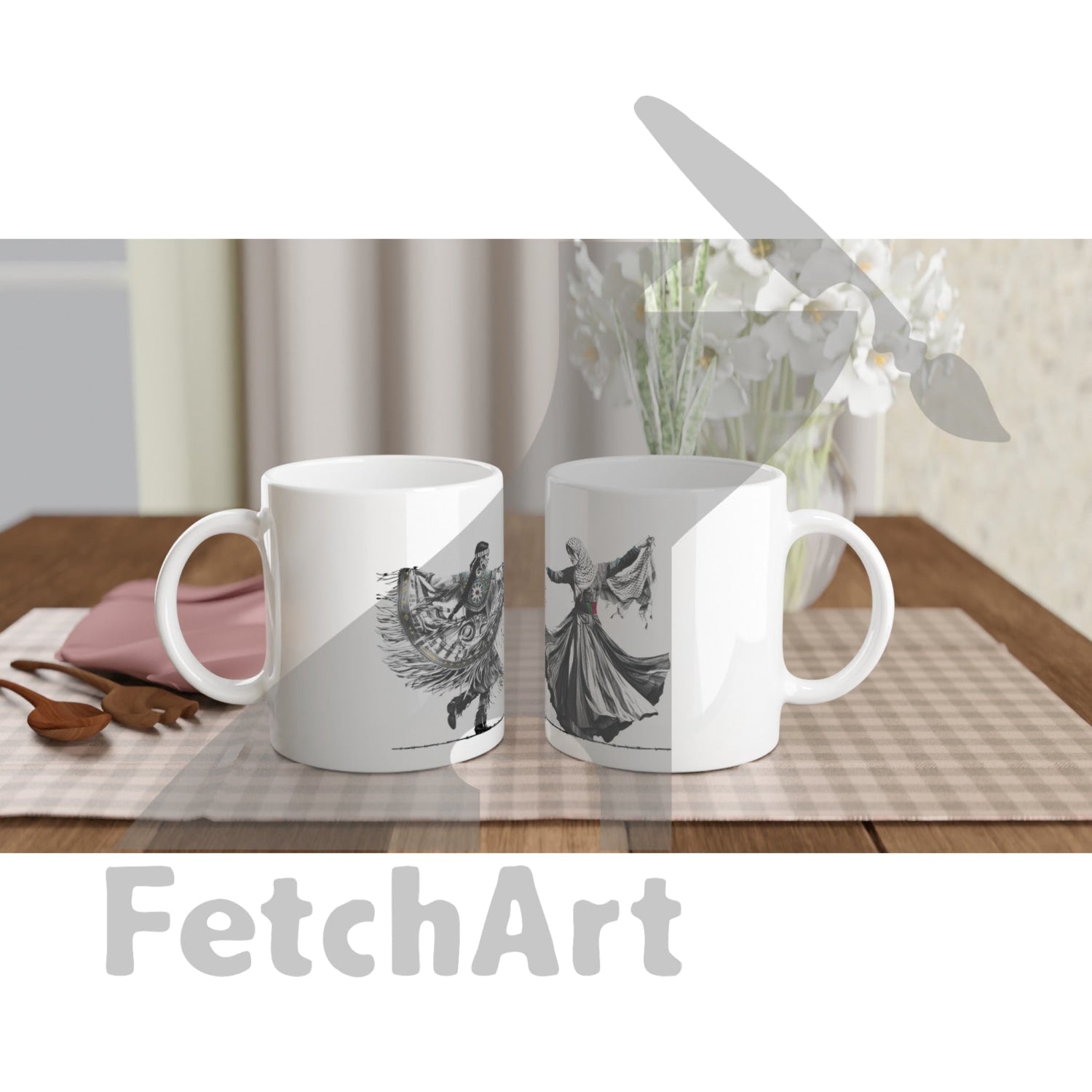White 11oz Ceramic Mug-Freedom Dance-Women - Fetch Art