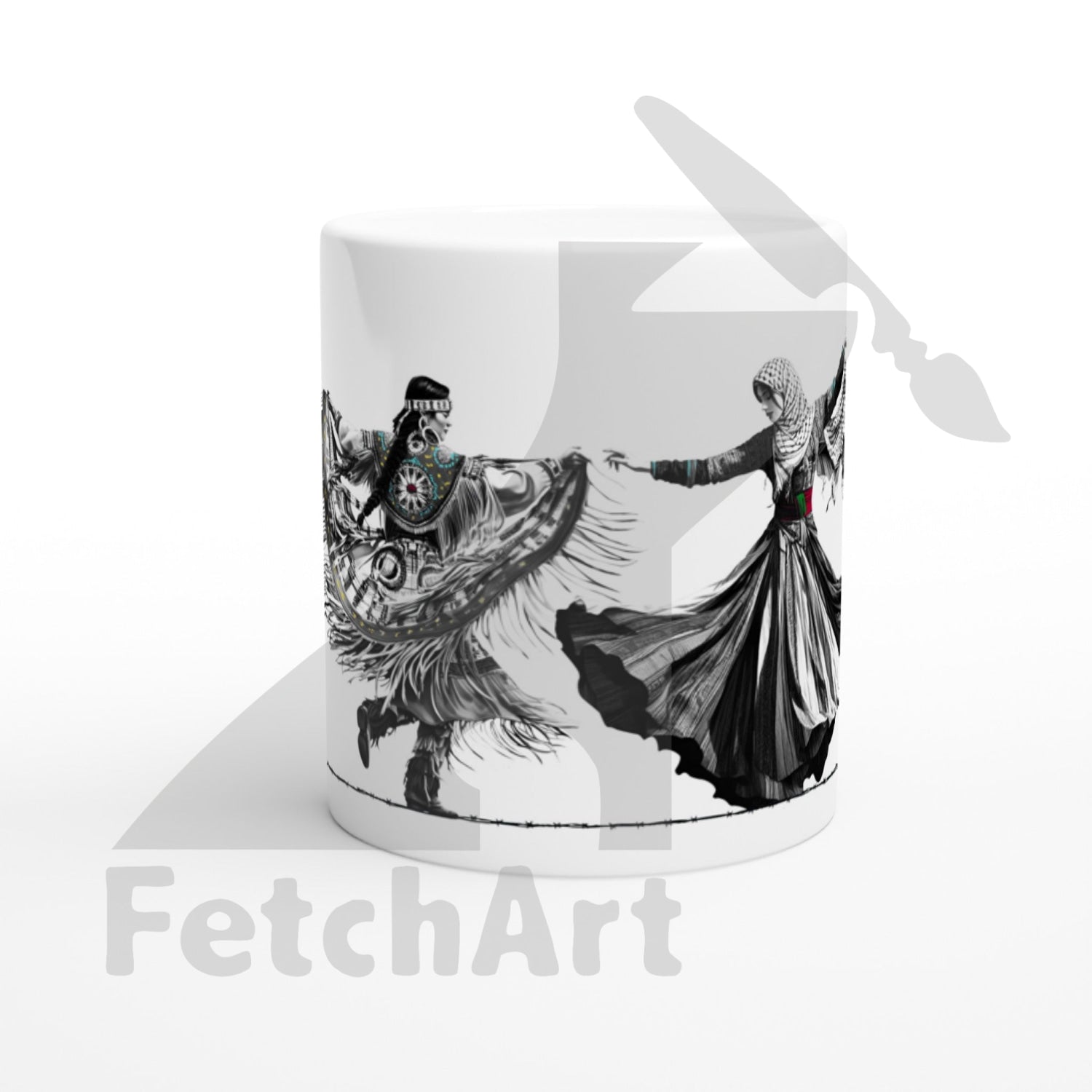 White 11oz Ceramic Mug-Freedom Dance-Women - Fetch Art