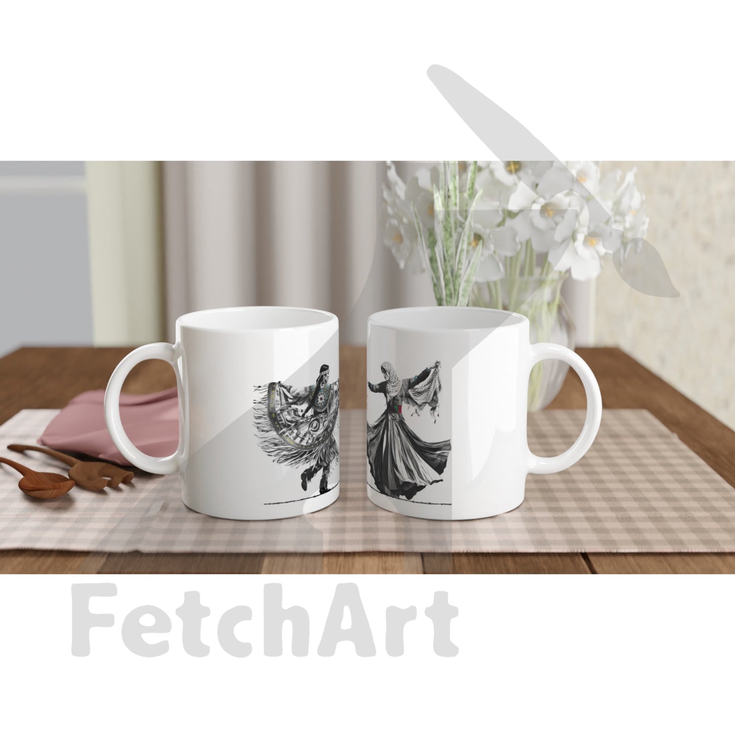 White 11oz Ceramic Mug-Freedom Dance-Women - Fetch Art