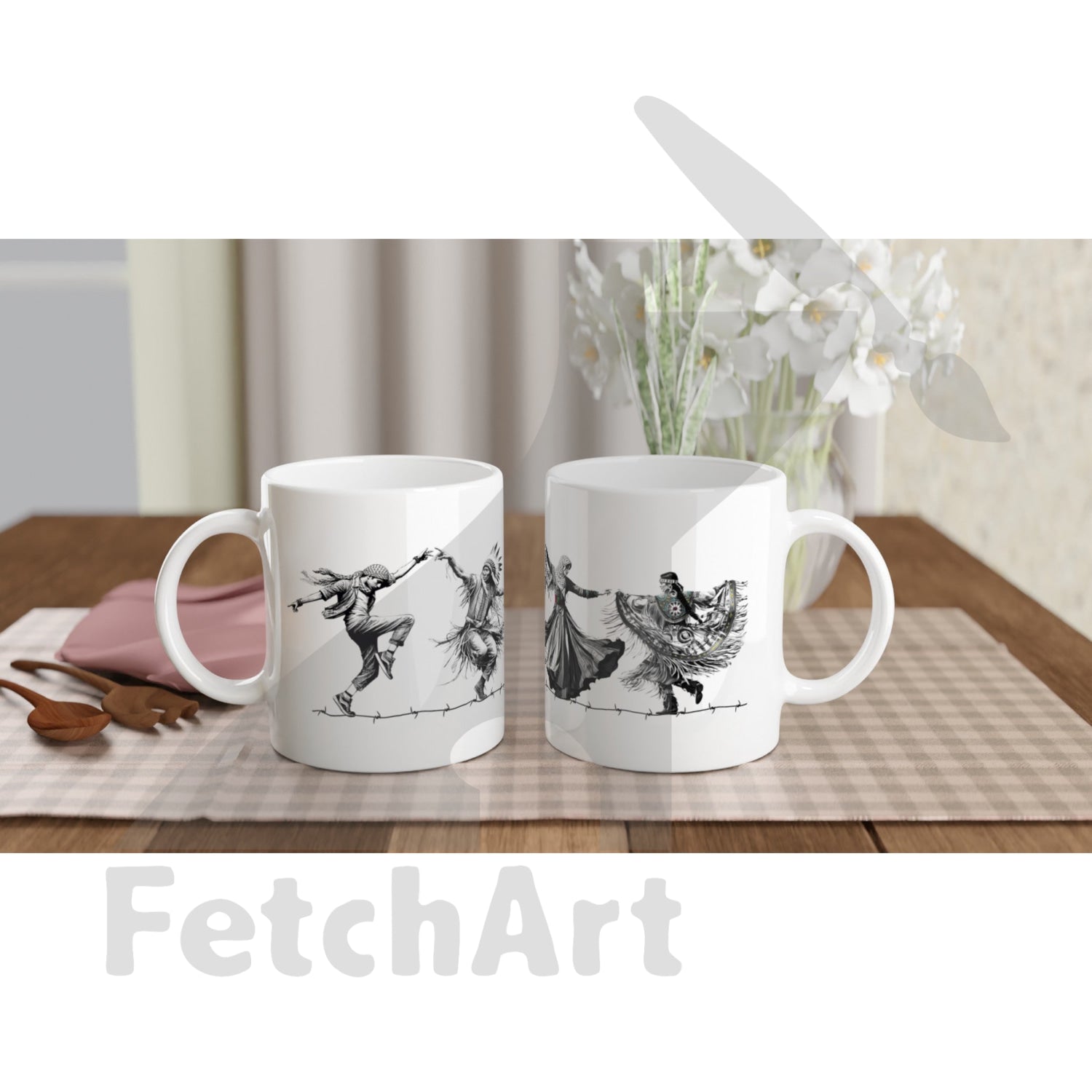 White 11Oz Ceramic Mug-Freedom Dancers Print Material