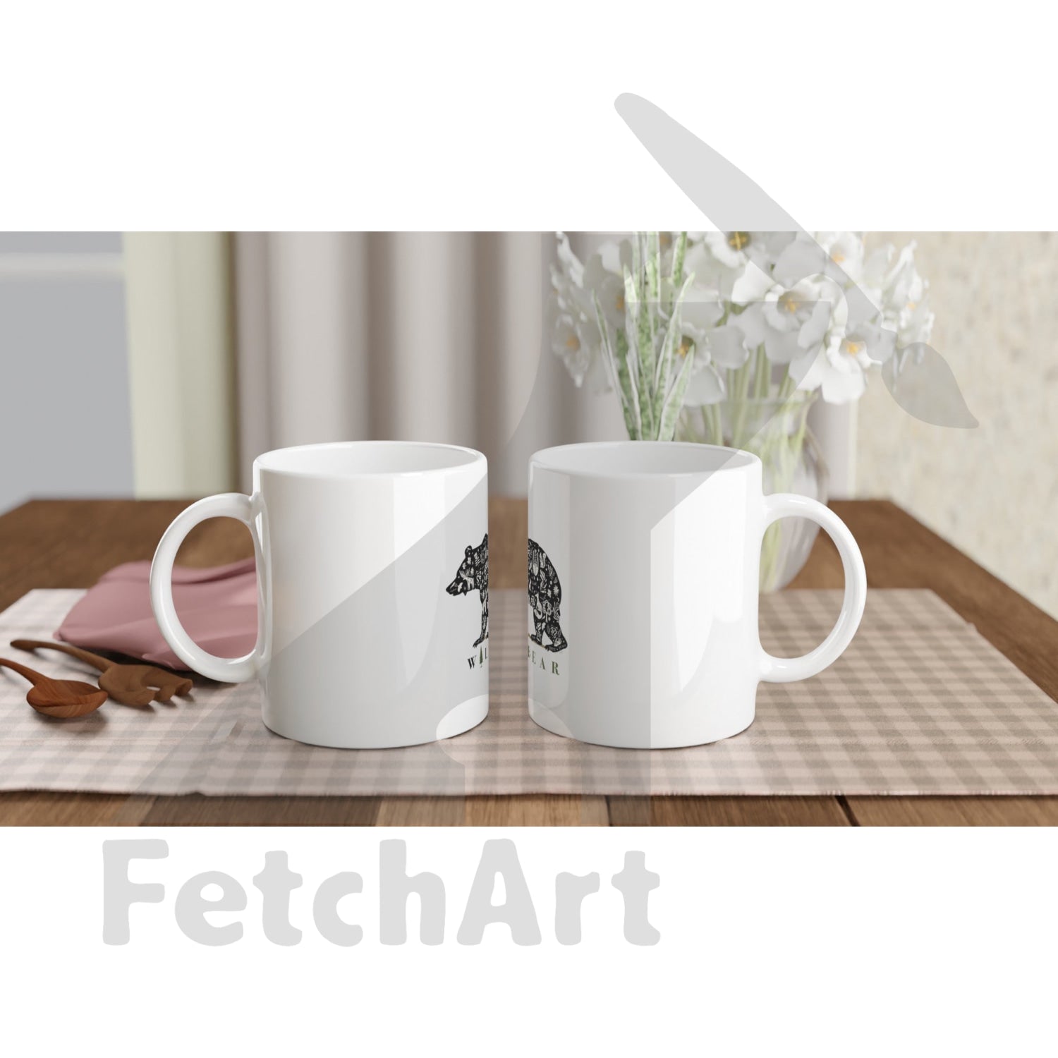 White 11oz Ceramic Mug-Wild Bear - Fetch Art