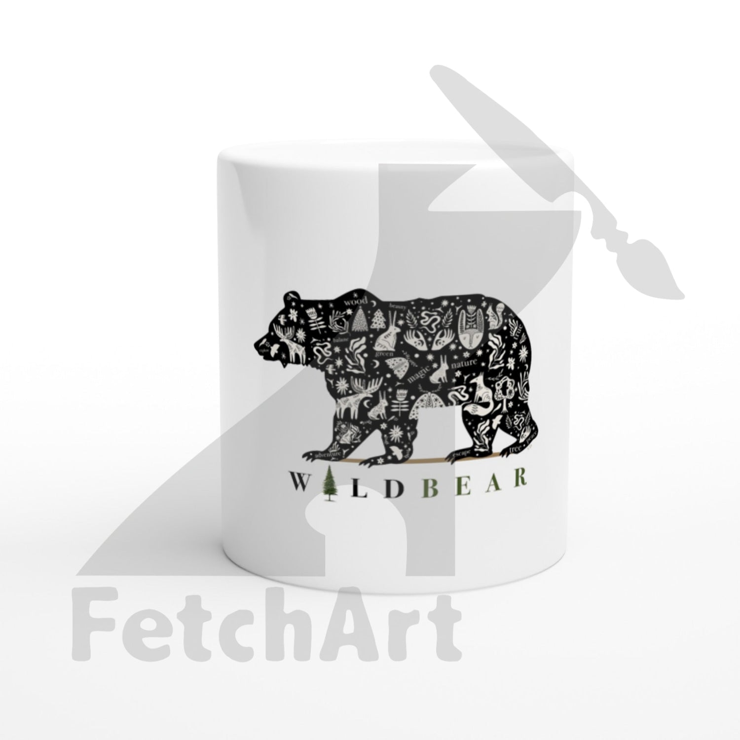 White 11oz Ceramic Mug-Wild Bear - Fetch Art