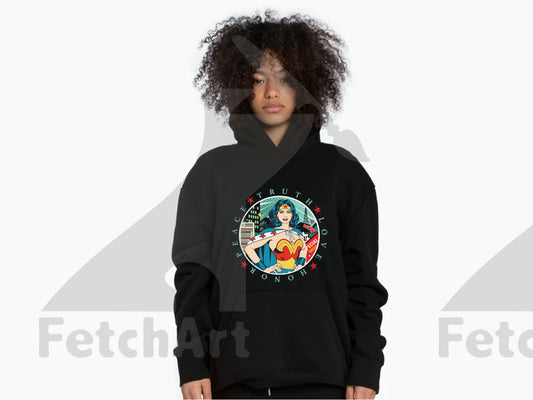 Wonder Woman Print Classic Unisex Pullover Hoodie - Fetch Art